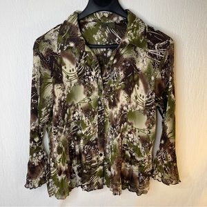 Serenade New York Pleat Fold Sheer Multi Colored Floral Blouse/Top Size XL